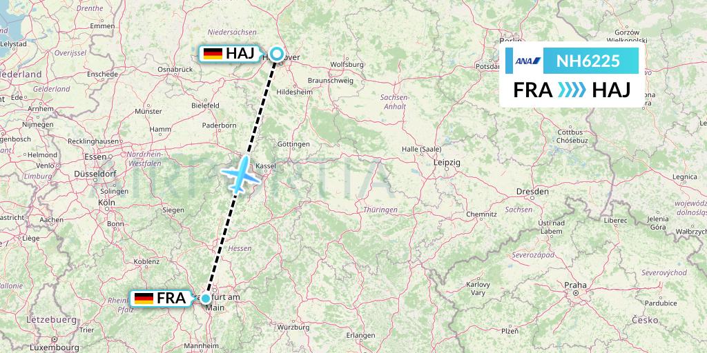 NH6225 All Nippon Airways Flight Map: Frankfurt to Hannover