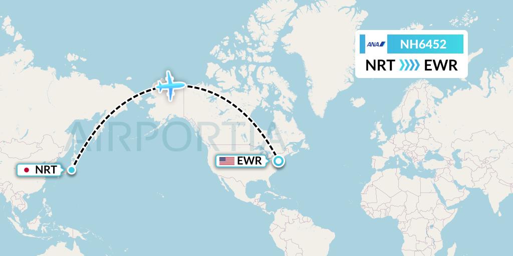 NH6452 All Nippon Airways Flight Map: Tokyo to New York