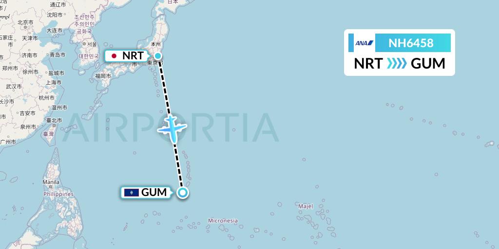 NH6458 All Nippon Airways Flight Map: Tokyo to Guam
