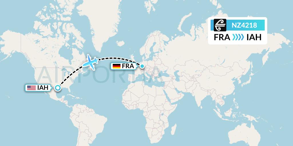 NZ4218 Air New Zealand Flight Map: Frankfurt to Houston