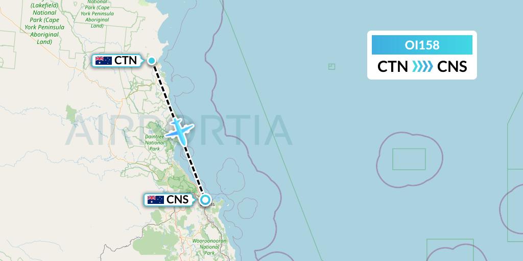 OI158 Hinterland Aviation Flight Map: Cooktown to Cairns