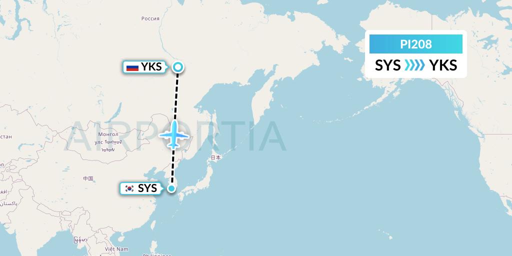PI208 Polar Airlines Flight Map: Suncheon to Yakutsk
