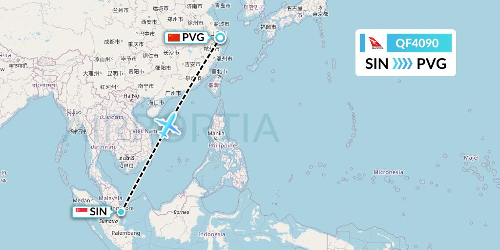 QF4090 Qantas Flight Map: Singapore to Shanghai
