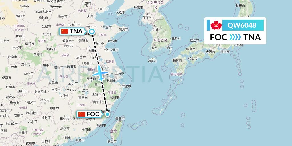 QW6048 Qingdao Airlines Flight Map: Fuzhou to Jinan