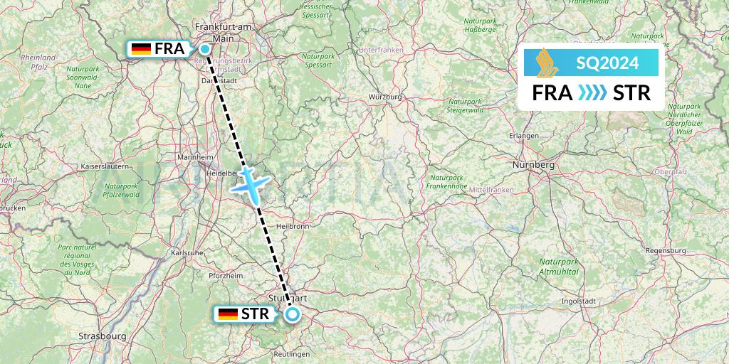 SQ2024 Singapore Airlines Flight Map: Frankfurt to Stuttgart