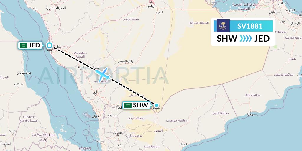 SV1881 Saudi Arabian Airlines Flight Map: Sharurah to Jeddah