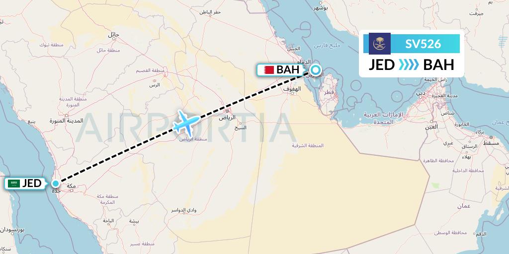 SV526 Saudi Arabian Airlines Flight Map: Jeddah to Bahrain