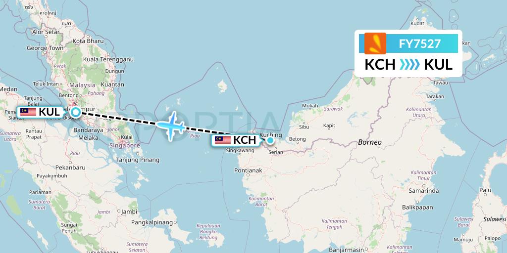 FY7527 Firefly Flight Map: Kuching to Kuala Lumpur