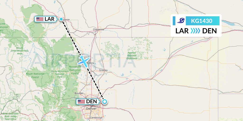 KG1430 Key Lime Air Flight Map: Laramie to Denver