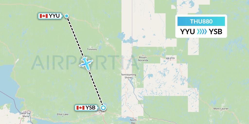 THU880 Thunder Airlines Flight Map: Kapuskasing to Sudbury