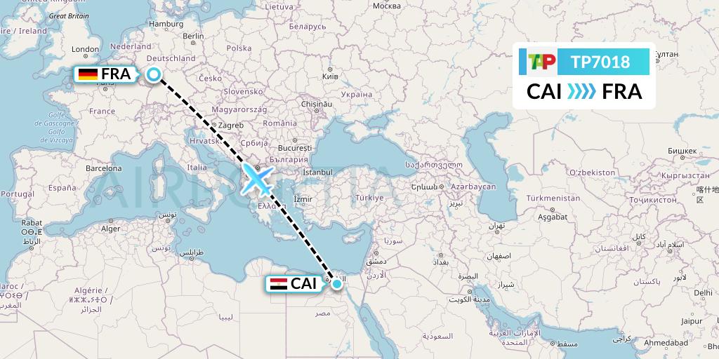 TP7018 TAP Portugal Flight Map: Cairo to Frankfurt