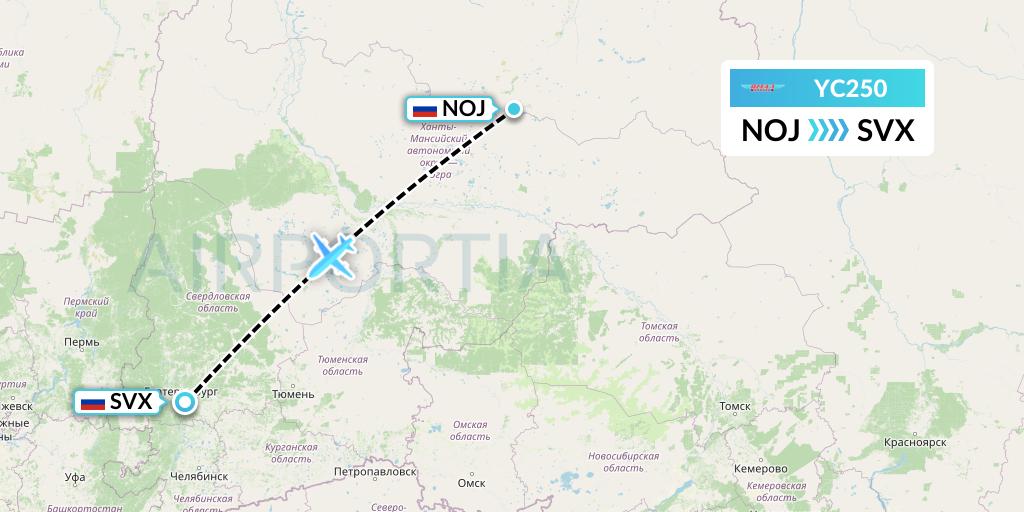 YC250 Yamal Airlines Flight Map: Noyabrsk to Yekaterinburg