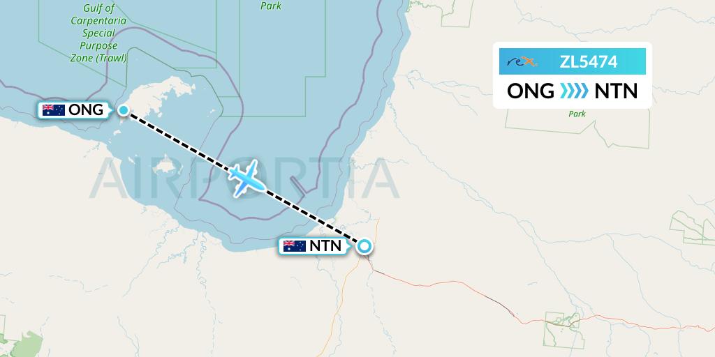 ZL5474 Regional Express Flight Map: Mornington to Normanton