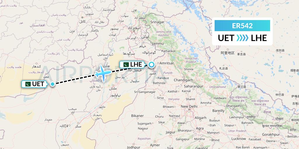 ER542 Serene Air Flight Map: Quetta to Lahore