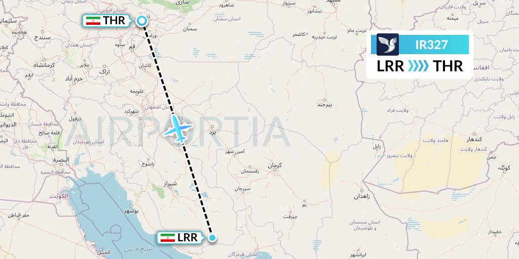 IR327 Iran Air Flight Map: Lar to Tehran