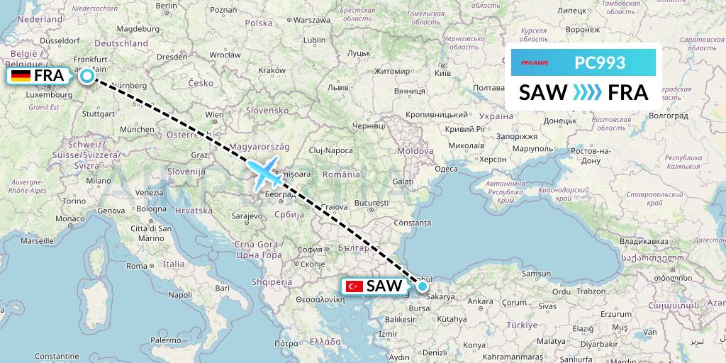 PC993 Pegasus Airlines Flight Map: Istanbul to Frankfurt