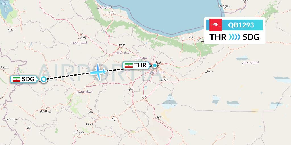 QB1293 Qeshm Airlines Flight Map: Tehran to Sanandaj