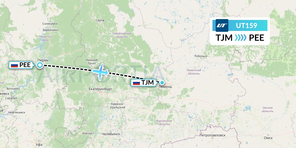 UT159 UTair Flight Map: Tyumen to Perm