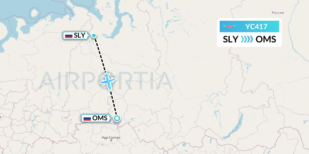 YC417 Yamal Airlines Flight Map: Salekhard to Omsk