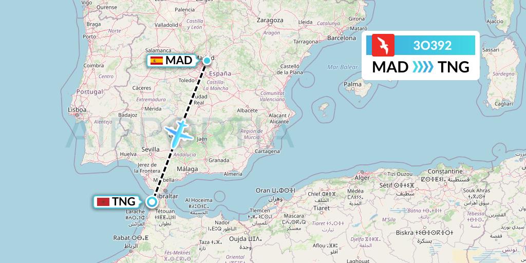 3O392 Air Arabia Maroc Flight Map: Madrid to Tangier