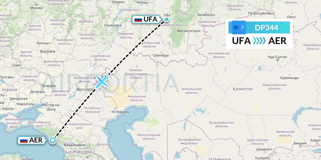 DP344 Pobeda Flight Map: Ufa to Sochi