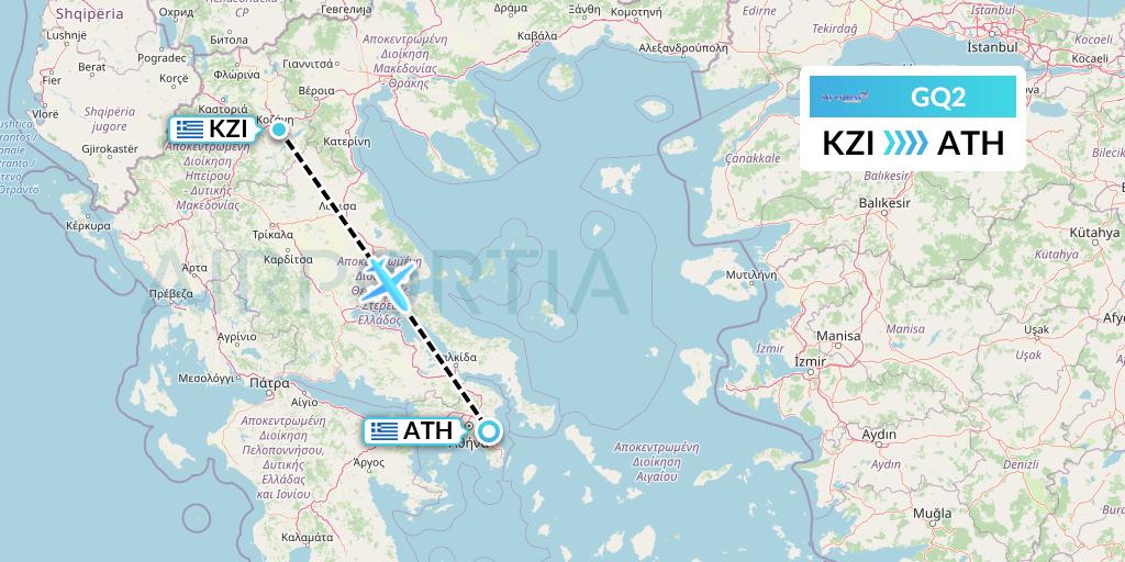 GQ2 Sky Express (Greece) Flight Map: Kozani to Athens