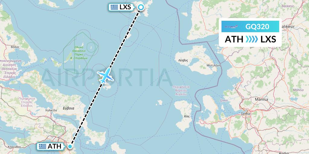 GQ320 Sky Express (Greece) Flight Map: Athens to Lemnos