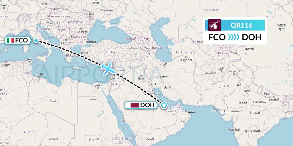 QR116 Qatar Airways Flight Map: Rome to Doha