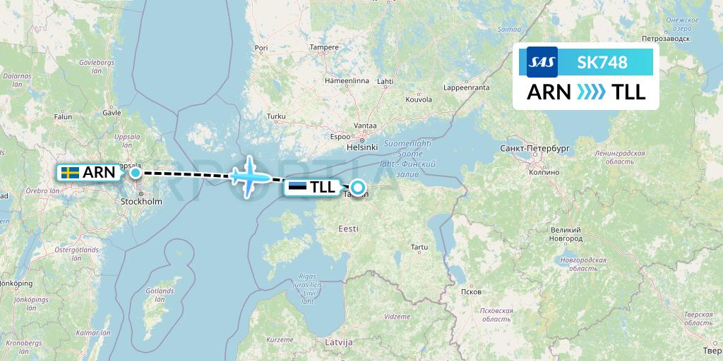SK748 SAS Flight Map: Stockholm to Tallinn