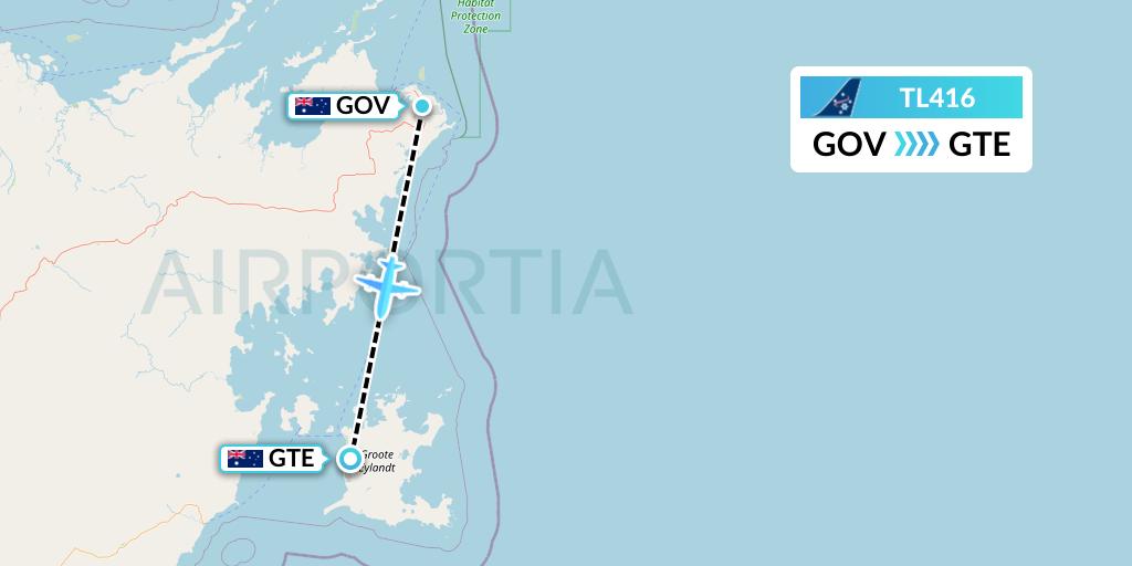 TL416 Airnorth Flight Map: Gove to Groote Eylandt