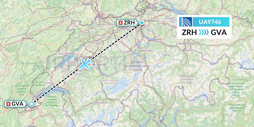 UA9746 United Airlines Flight Map: Zurich to Geneva