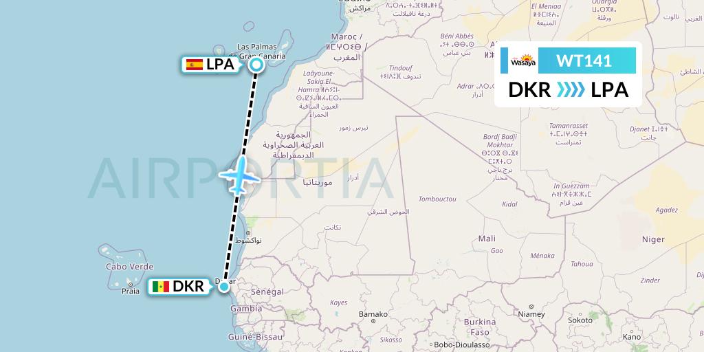 WT141 Swiftair Flight Map: Dakar to Las Palmas