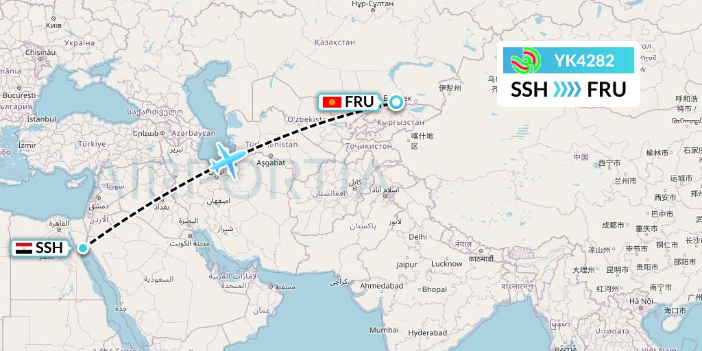 YK4282 Avia Traffic Flight Map: Sharm el-Sheikh to Bishkek