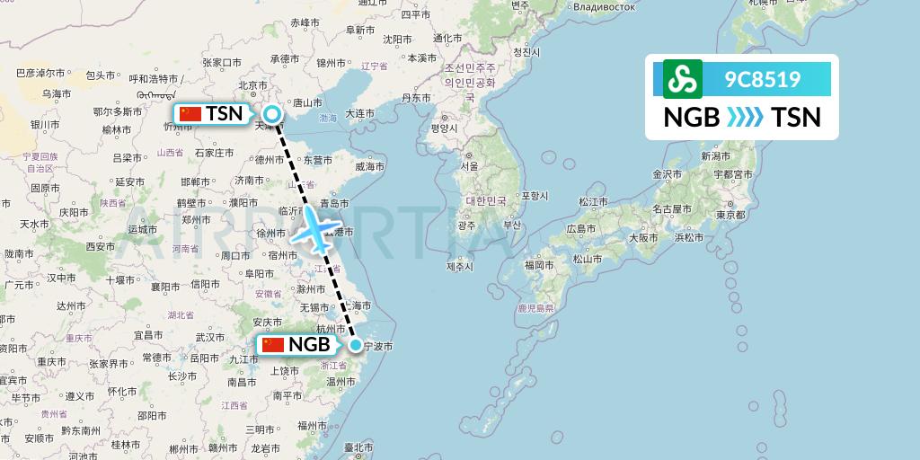 9C8519 Spring Airlines Flight Map: Ningbo to Tianjin