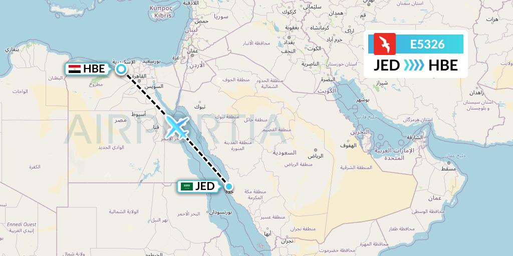 E5326 Air Arabia Egypt Flight Map: Jeddah to Alexandria