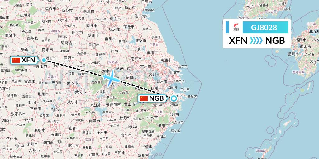 GJ8028 Loong Airlines Flight Map: Xiangyang to Ningbo