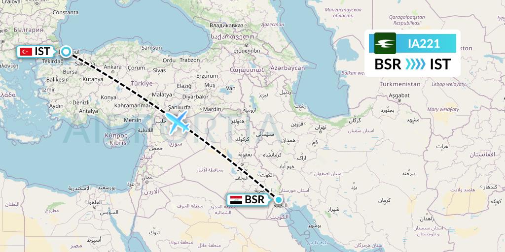 IA221 Iraqi Airways Flight Map: Basra to Istanbul