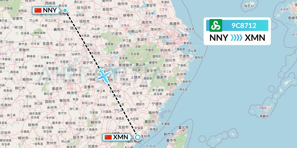 9C8712 Spring Airlines Flight Map: Nanyang to Xiamen