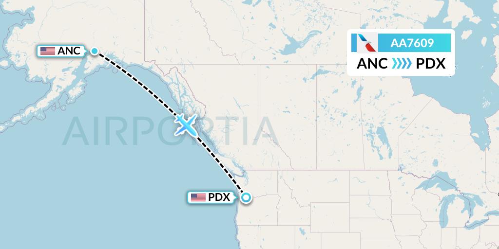AA7609 American Airlines Flight Map: Anchorage to Portland