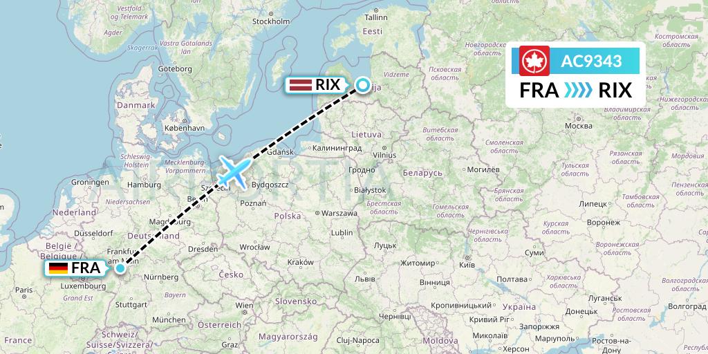 AC9343 Air Canada Flight Map: Frankfurt to Riga