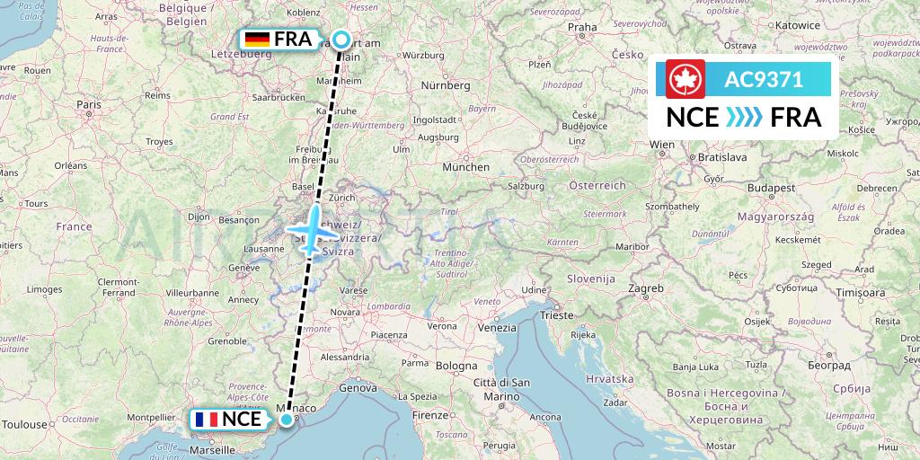 AC9371 Air Canada Flight Map: Nice to Frankfurt