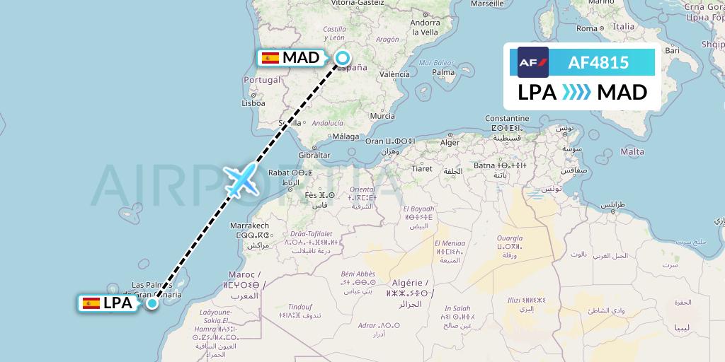 AF4815 Air France Flight Map: Las Palmas to Madrid