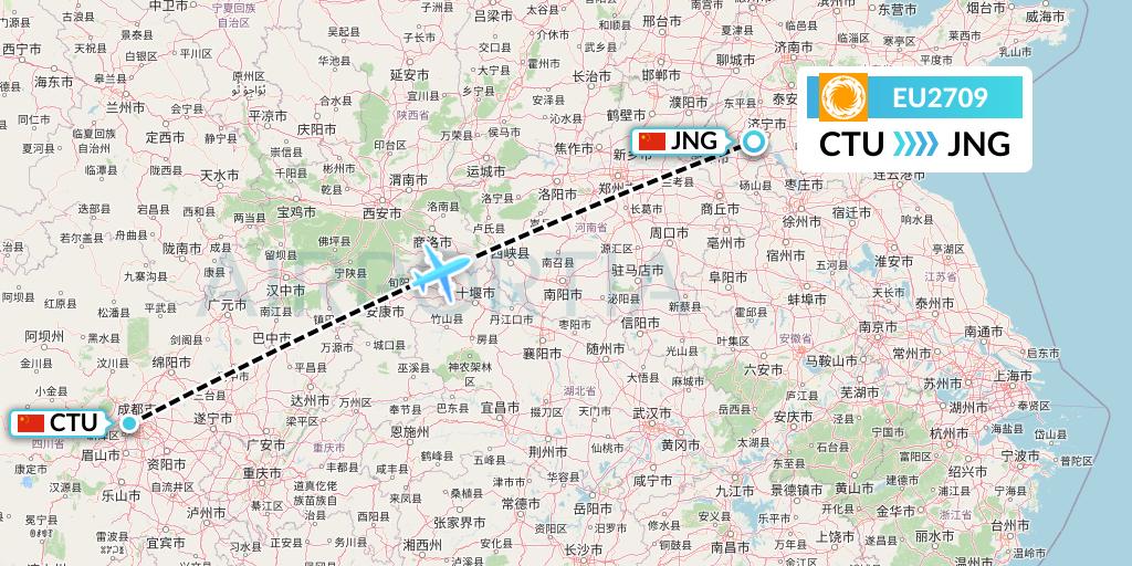 EU2709 Chengdu Airlines Flight Map: Chengdu to Jining