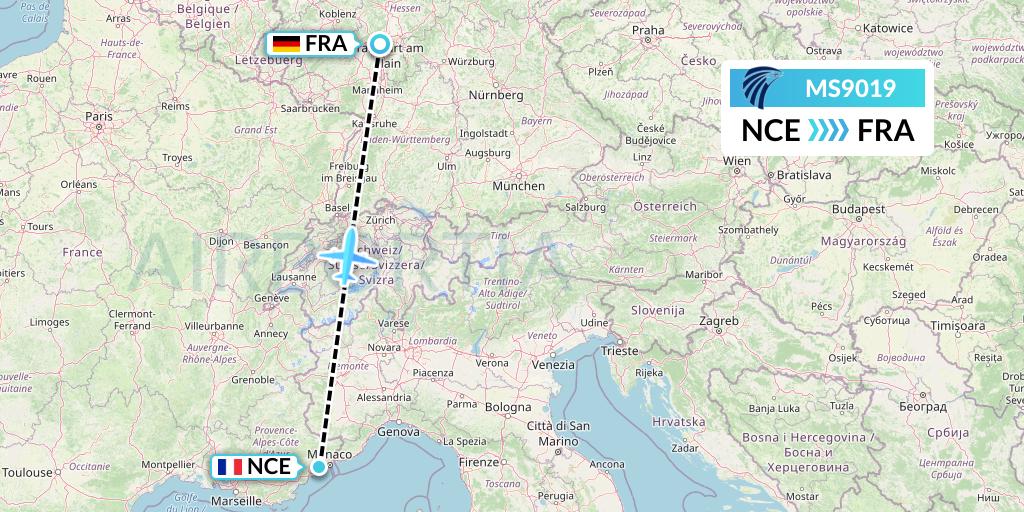 MS9019 EgyptAir Flight Map: Nice to Frankfurt