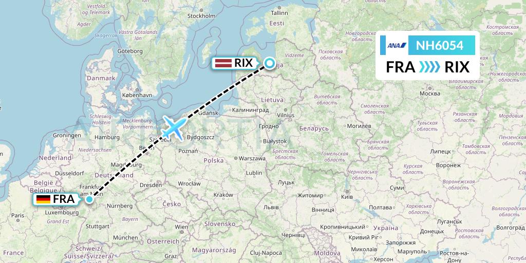 NH6054 All Nippon Airways Flight Map: Frankfurt to Riga