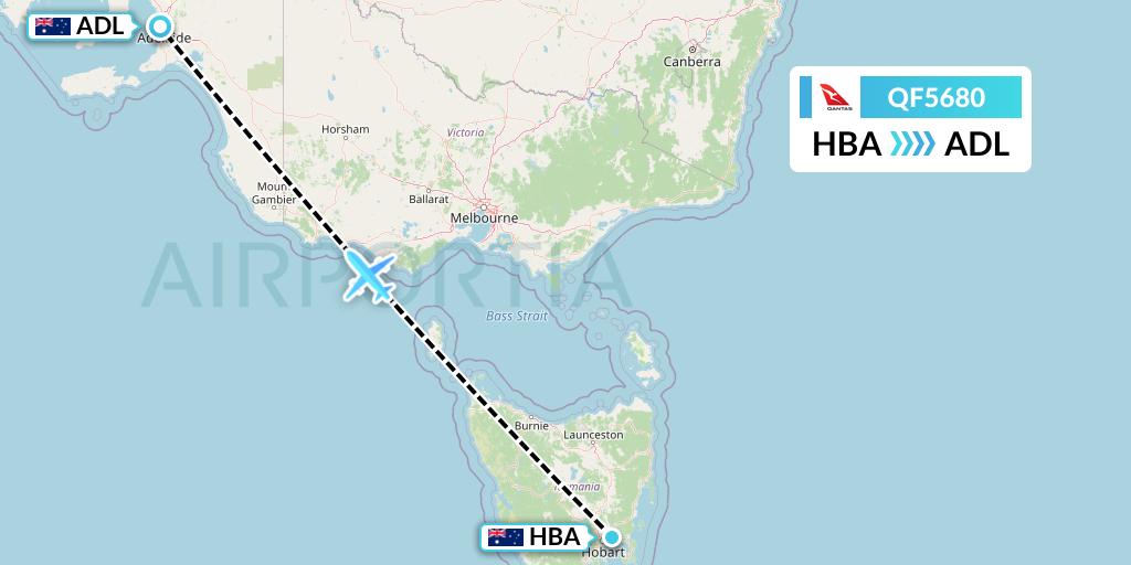 QF5680 Qantas Flight Map: Hobart to Adelaide