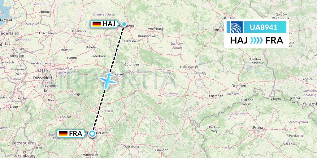 UA8941 United Airlines Flight Map: Hannover to Frankfurt