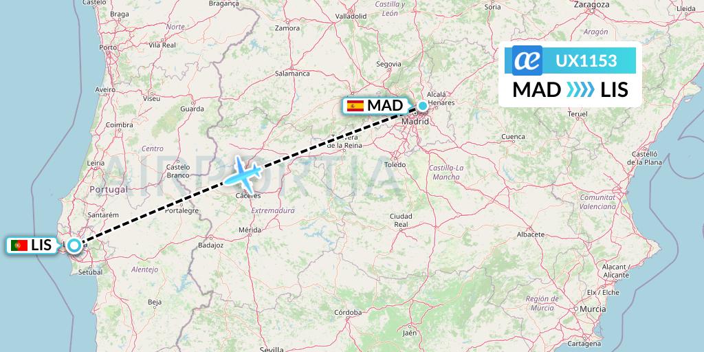 UX1153 Air Europa Flight Map: Madrid to Lisbon