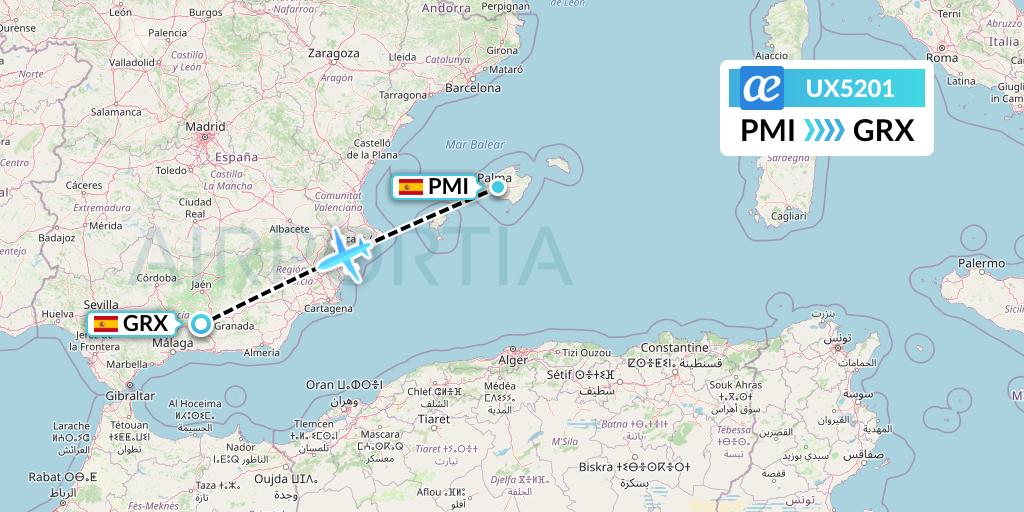 UX5201 Air Europa Flight Map: Palma de Mallorca to Granada
