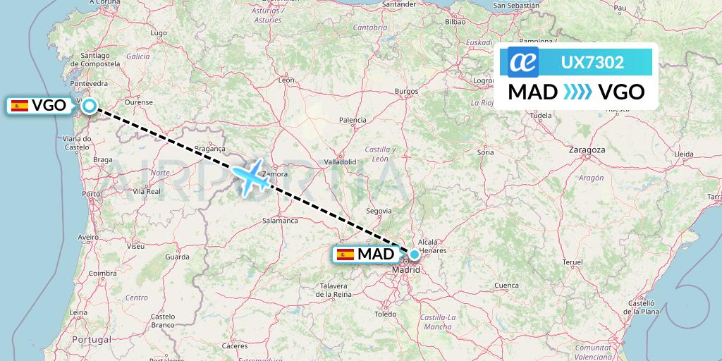UX7302 Air Europa Flight Map: Madrid to Vigo